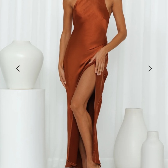 Hello Molly Dresses & Skirts - Hello Molly LIGHT MINDS SATIN MAXI DRESS CHOCOLATE halter neck twist back sz 4